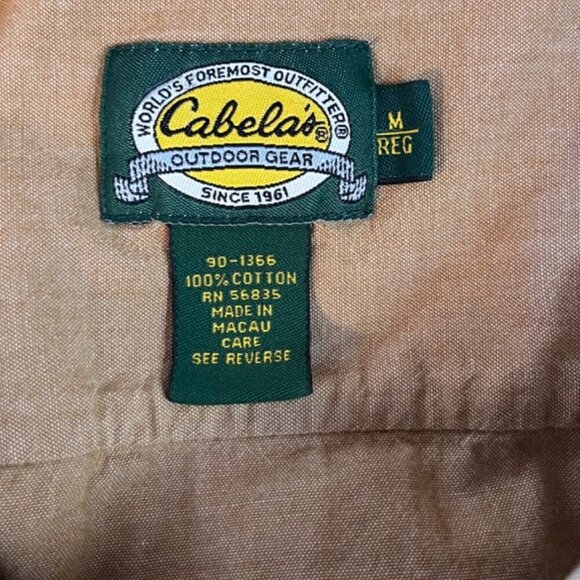 Cabelas Mens Medium Regular Tan Button-Up Shirt With Embroidered Elk Pocket - Picture 4 of 8